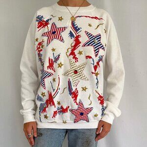 80s vintage star print USA patriotic graphic embellished unisex pullover sweater